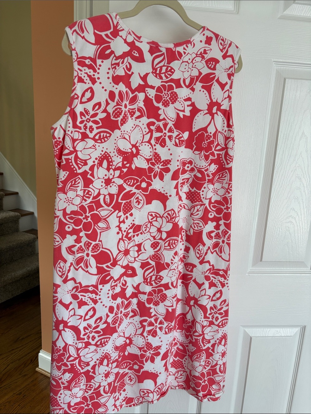 d.co Coral & White Floral Midi Dress - Sleeveless Shift - Picture 4 of 4
